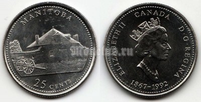 Монета Канада 25 центов 1992 год 125 лет Конфедерации Канада - Манитоба