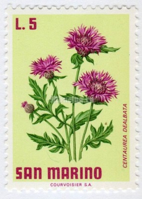 марка Сан-Марино 5 лир "Whitewash Cornflower (Centaurea dealbata)" 1971 год