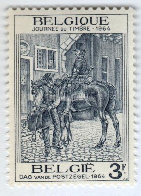марка Бельгия 3 франка "Postrider" 1964 год