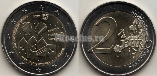 монета Португалия 2 евро 2017 год 150 лет Полиции общественной безопасности