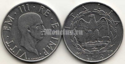 монета Италия 2 лиры 1939-1941 год