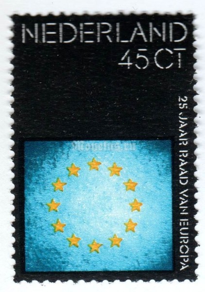 марка Нидерланды 45 центов "Flag of the Council of Europe" 1974 год
