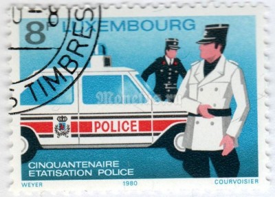 марка Люксембург 8 франков "State Control of Police" 1980 год Гашение