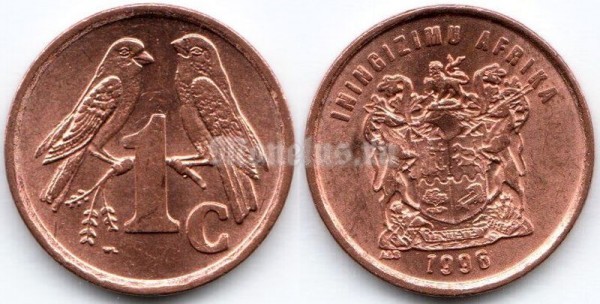 монета Южная Африка 1 цент 1996 год