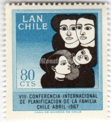 марка Чили 80 чентезимо "Father,Mother and Childreen" 1967 год