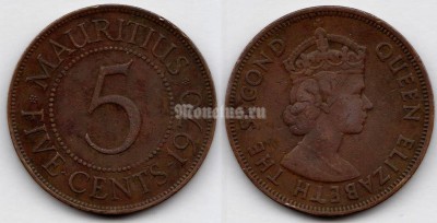 монета Маврикий 5 центов 1970 год