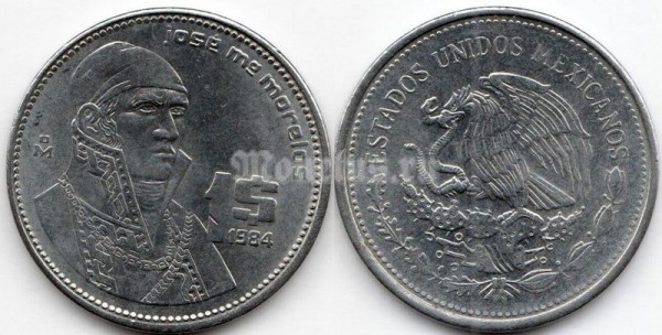 монета Мексика 1 песо 1984 года