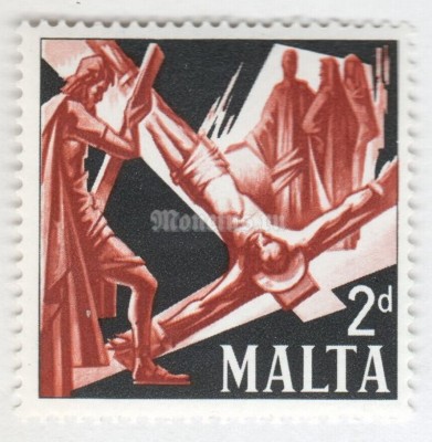 марка Мальта 2 пенни "Crucifixion of St Peter" 1967 год