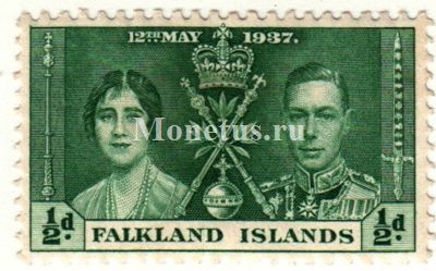марка Фолклендские острова 1/2 пенни 1937 год Коронация Короля Георг VI