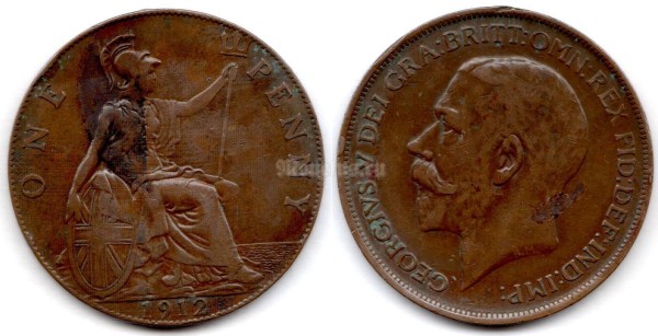 монета Великобритания 1 пенни 1912 год