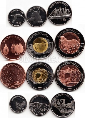 Остров Буве набор из 6-ми монетовидных жетонов 2014 год