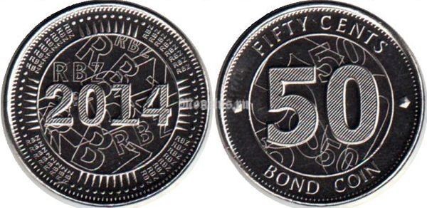 Монета Зимбабве 50 центов 2014 года