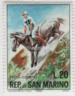 марка Сан-Марино 20 лир "Paardensport" 1966 год