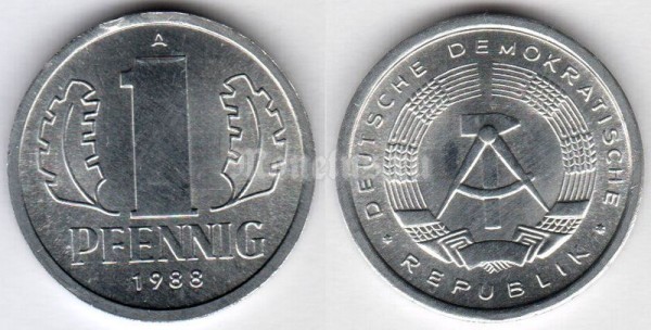 Монета Германия 1 пфенниг 1988 год А