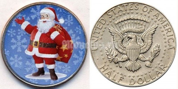 монета США 1/2 доллара 2001 год (Кеннеди) Санта Клаус, эмаль