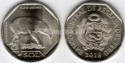 монета Перу 1 новый соль 2018 год серия Фауна Перу - Горный тапир (Tapirus pinchaque)