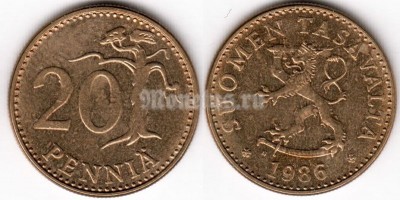 монета Финляндия 20 пенни 1986 год