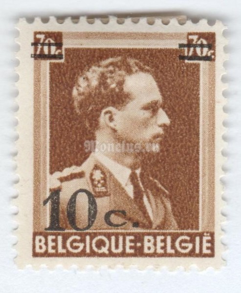 марка Бельгия 10 сентим "King Leopold III- overprint" 1941 год