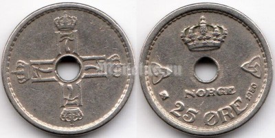 монета Норвегия 25 эре 1950 год