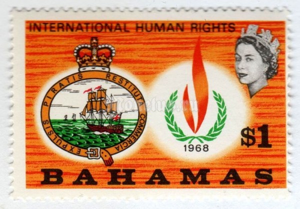 марка Багамские острова 1 доллар "Seal of Bahamas" 1968 год