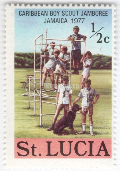 марка Сент-Люсия 1/2 цента "Children and dog" 1977 год