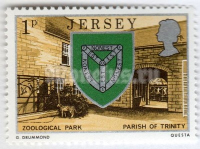 марка Джерси 1 пенни "Zoological Park - Parish of Trinity" 1976 год