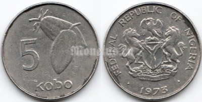 монета Нигерия 5 кобо 1973 года - Плоды какао