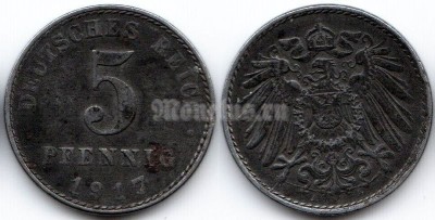 монета Германия 5 пфеннигов 1917 год А