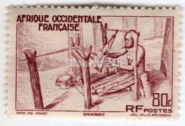 марка Западная Африка 80 сантим "Ремесло" 1947 год