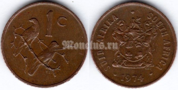 монета ЮАР 1 цент 1974 год