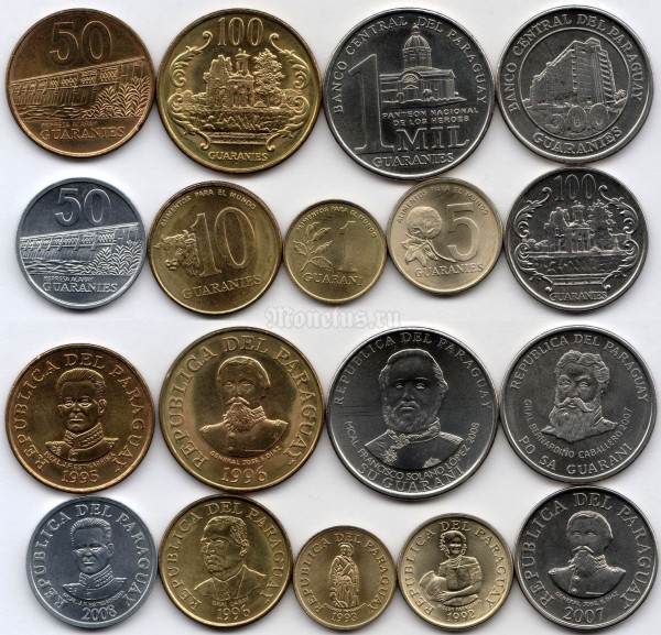 Парагвай набор из 9-ти монет 1992-2008 год