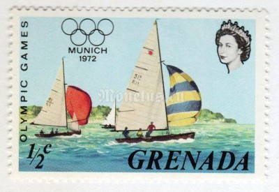 марка Гренада 1/2 цента "Sailing" 1972 год