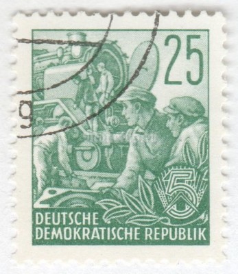 марка ГДР 25 пфенниг "Locomotive Brigade**" 1953 год Гашение