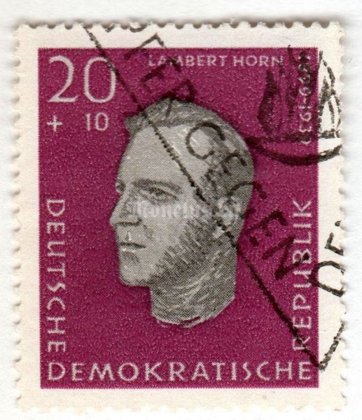 марка ГДР 20+10 пфенниг "Lambert Horn (1899-1939)**" 1960 год Гашение