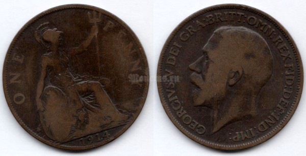 монета Великобритания 1 пенни 1914 год