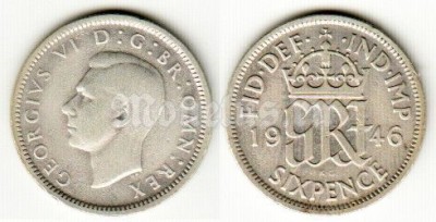 монета Великобритания 6 пенсов 1946 год Георг VI