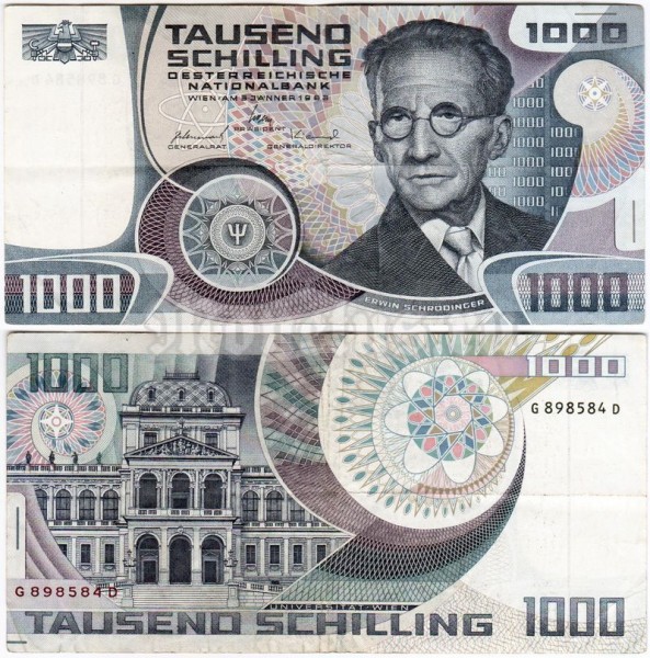 бона Австрия 1000 шиллингов 1983 год Эрвин Шрёдингер