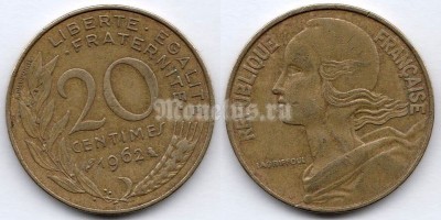 монета Франция 20 сантимов 1962 год
