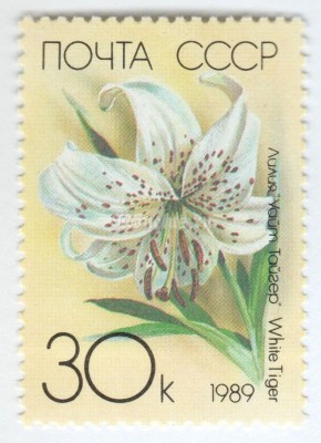 марка СССР 30 копеек "Белый тигр" 1989 год