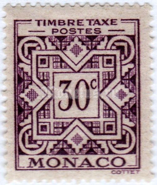 марка Монако 30 сентиме "Value figures and ornaments" 1946 год