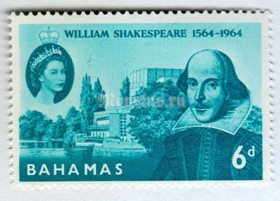 марка Багамские острова 6 пенни "Shakespeare and Memorial Theatre, Stratfod-upon-Avon" 1964 год