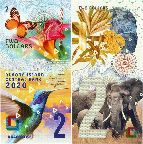 Бона Остров Аврора 2 доллара 2020 год - Флора и фауна