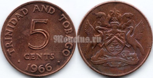 монета Тринидад и Тобаго 5 центов 1966 год