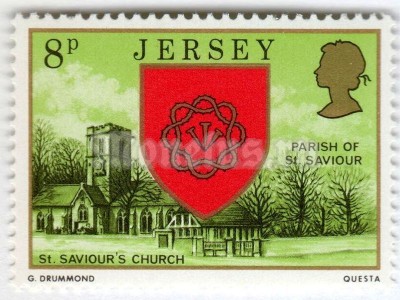 марка Джерси 8 пенни "St.Saviour's Church - Parish of St.Saviour" 1976 год