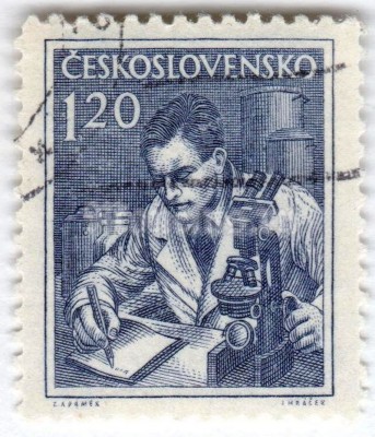 марка Чехословакия 1,20 кроны "Scientist" 1954 год Гашение