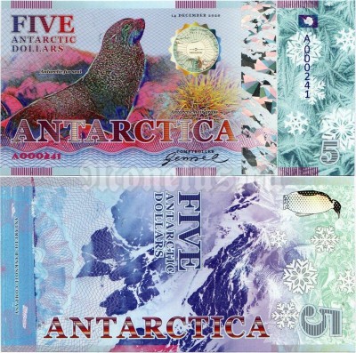 бона Антарктика 5 долларов 2020 год, пластик