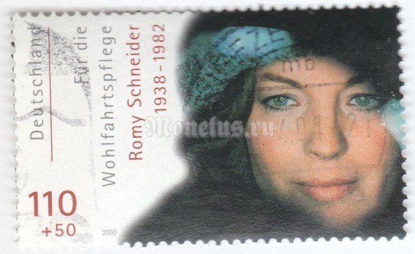марка ФРГ 100+50 пфенниг "Actors- Romy Schneider" 2000 год Гашение
