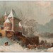 Открытка по картине художника Вильгельм Штойервальдт, Дворец на берегу озера зимой, чистая