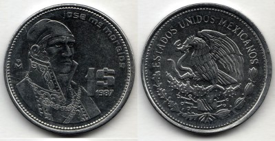 монета Мексика 1 песо 1987 года