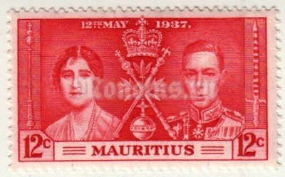марка Маврикий 12 центов "Коронация" 1937 год